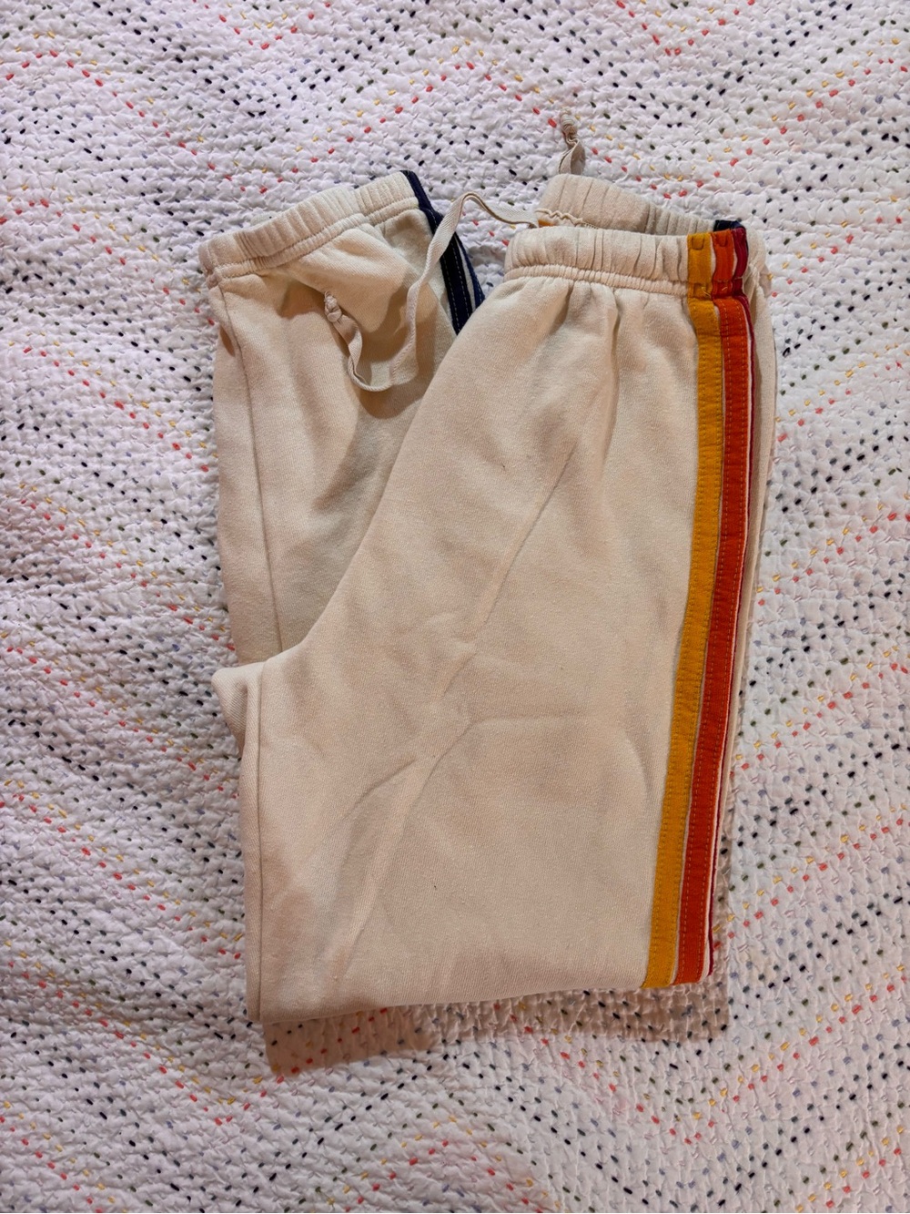Aviator Nation Cream Joggers with Yellow & Orange Side Stripes - Picture 1 of 6